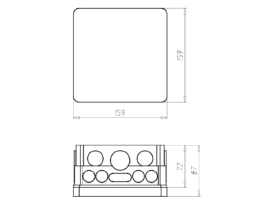 Dimensional drawing Kaiser 1096 22 Flush mounted mounted box 159x159mm