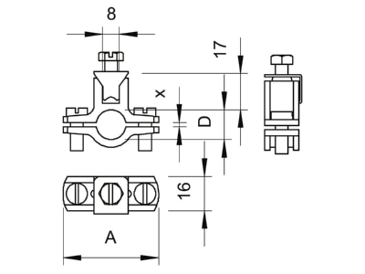 Dimensional drawing 2 OBO 950 Z 1 3 4 Earthing pipe clamp 51   54mm