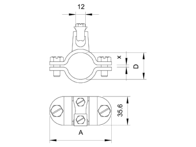 Dimensional drawing 1 OBO 952 Z 1 1 2 Earthing pipe clamp 45 5   48 5mm
