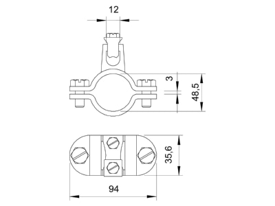 Dimensional drawing 2 OBO 952 Z 1 1 2 Earthing pipe clamp 45 5   48 5mm
