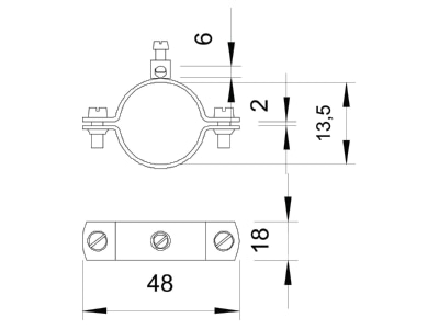 Dimensional drawing 2 OBO 925 1 4 Earthing pipe clamp 11 5   13 5mm
