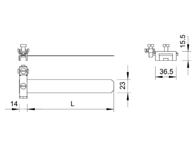 Dimensional drawing 2 OBO 927 4 Earthing pipe clamp 15   165mm