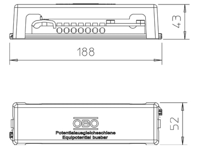 Dimensional drawing 1 OBO 1809 M Equipotential bonding bar
