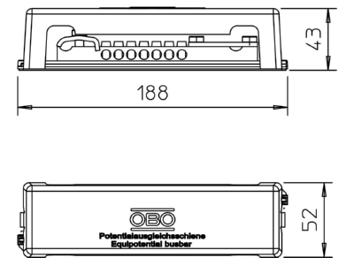 Dimensional drawing 2 OBO 1809 M Equipotential bonding bar