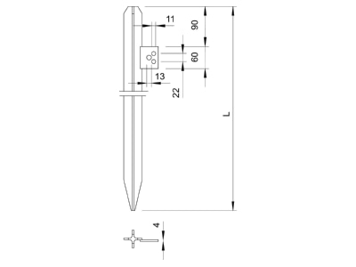 Mazeichnung 1 OBO 213 2500 DIN Kreuzerder 2 5m m Lasche