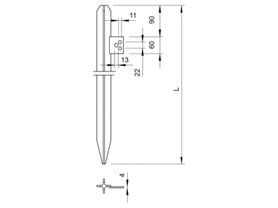 Mazeichnung 2 OBO 213 2500 DIN Kreuzerder 2 5m m Lasche
