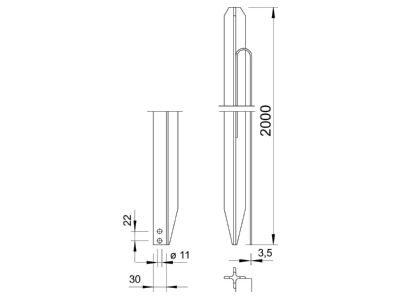 Dimensional drawing 2 OBO 213 2000 M Earth rod 2000mm
