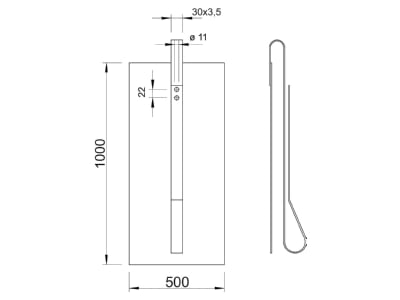 Dimensional drawing 3 OBO 1816 F 500X1000 Earthing plate 1000x500mm