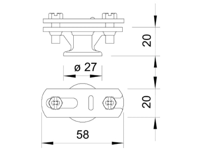 Dimensional drawing 2 OBO 113 B Z HD FL Holder for lightning protection