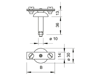 Dimensional drawing 1 OBO 710 30 Distance holder for lightning protection

