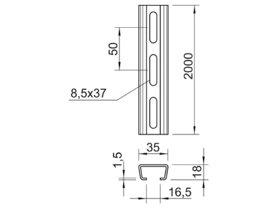 Dimensional drawing 1 OBO AML3518P2000FS C profile 2000x35x18mm
