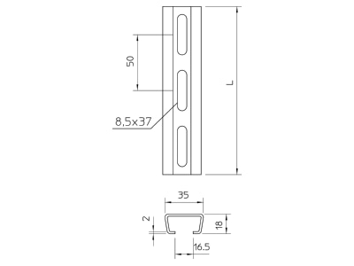 Dimensional drawing 3 OBO AML3518P2000FS C profile 2000x35x18mm