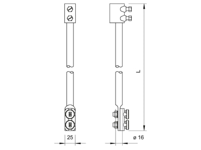 Dimensional drawing 1 OBO 204 KL 1500 Lead in earthing rod 16x1500mm
