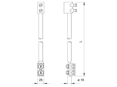 Dimensional drawing 2 OBO 204 KL 1500 Lead in earthing rod 16x1500mm
