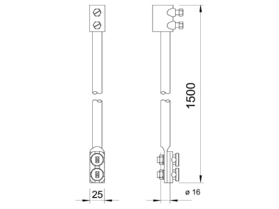 Dimensional drawing 3 OBO 204 KL 1500 Lead in earthing rod 16x1500mm
