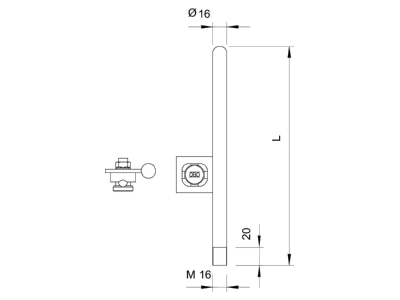 Mazeichnung 2 OBO 101 A L100 Fangstange 1m m Anschlussfahne
