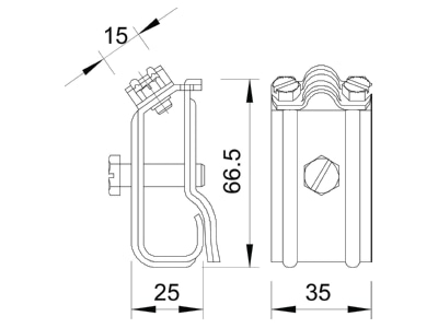 Dimensional drawing 1 OBO 267 VA Gutter clamp for lightning protection
