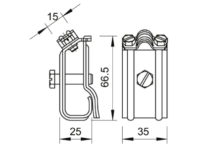 Dimensional drawing 2 OBO 267 VA Gutter clamp for lightning protection