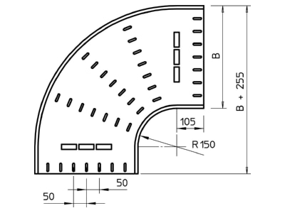 Dimensional drawing 1 OBO RB 90 660 FS Bend for cable tray  solid wall 
