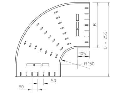 Dimensional drawing 2 OBO RB 90 660 FS Bend for cable tray  solid wall 