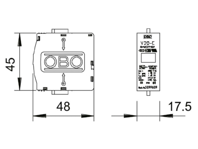 Dimensional drawing 1 OBO V20 C 0 280 Surge protection for power supply

