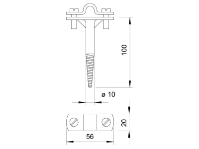 Dimensional drawing 1 OBO 176 A 100 Holder for lightning protection
