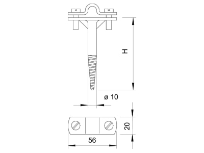 Dimensional drawing 2 OBO 176 A 100 Holder for lightning protection
