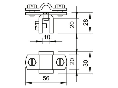 Dimensional drawing 1 OBO 270 8 10 CU Rebate clamp for lightning protection
