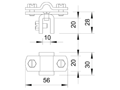 Dimensional drawing 2 OBO 270 8 10 CU Rebate clamp for lightning protection