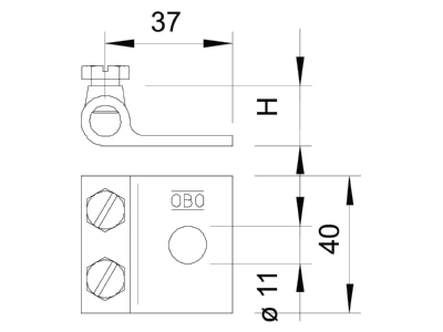 Dimensional drawing 2 OBO 319 8 Clamping shoe for lightning protection
