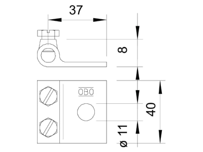 Dimensional drawing 3 OBO 319 8 Clamping shoe for lightning protection