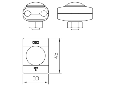Dimensional drawing 2 OBO 260 8 Parallel connector lightning protection