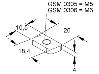 Dimensional drawing Niedax GSM 0306 Strut nut M6