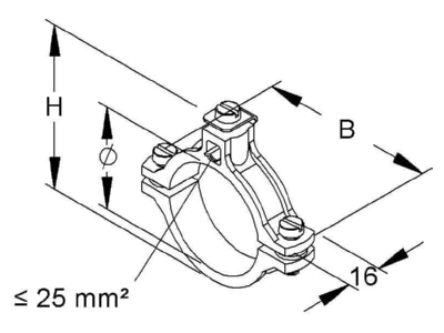 Dimensional drawing Kleinhuis 40 1 2 Earthing pipe clamp 21mm