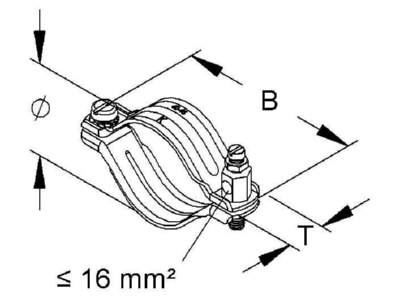 Dimensional drawing Kleinhuis 17 15 Earthing pipe clamp 15   18mm