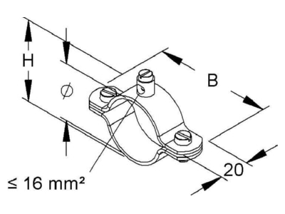 Dimensional drawing Kleinhuis 16 3 4 Earthing pipe clamp 26 5mm