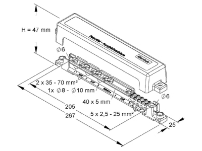 Dimensional drawing Kleinhuis 409 Potential equilisation bar Ground
