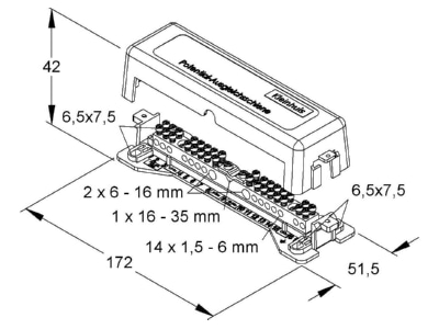 Dimensional drawing Kleinhuis 2309 Potential equilisation bar Ground