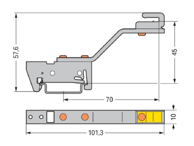 Ma�zeichnung WAGO 790 301 Schirmschienenhalter Cu 10x3mm