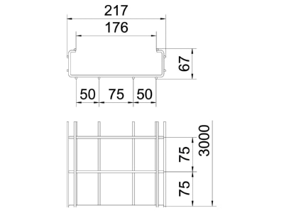 Dimensional drawing 2 OBO CGR 50 200 A2 Mesh cable tray 50x200mm