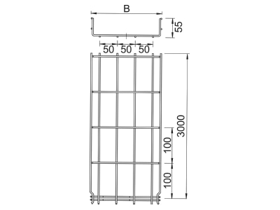 Dimensional drawing 1 OBO GRM 55 300 A2 Mesh cable tray 55x300mm
