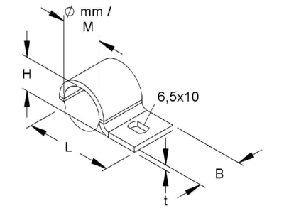 Dimensional drawing Kleinhuis 1735M32 Mounting strap 32mm