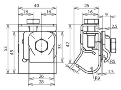 Dimensional drawing 2 Dehn 339 167 Gutter clamp for lightning protection
