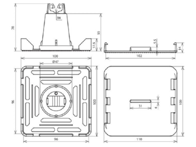 Dimensional drawing 1 Dehn 253 030 Roof holder for lightning protection
