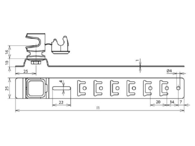 Dimensional drawing 1 Dehn 204 159 Roof holder for lightning protection
