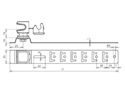 Dimensional drawing 2 Dehn 204 159 Roof holder for lightning protection