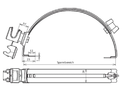 Dimensional drawing 2 Dehn 204 109 Roof holder for lightning protection
