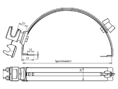 Dimensional drawing 3 Dehn 204 109 Roof holder for lightning protection