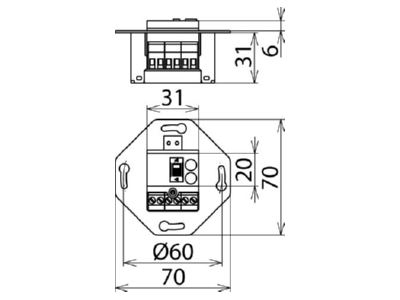 Dimensional drawing 1 Dehn DSA 230 LA Surge protection device 230V 2 pole
