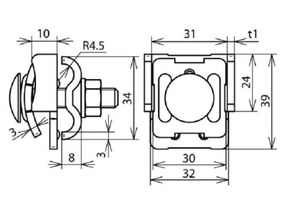 Dimensional drawing 1 Dehn 365 010 Rebate clamp for lightning protection
